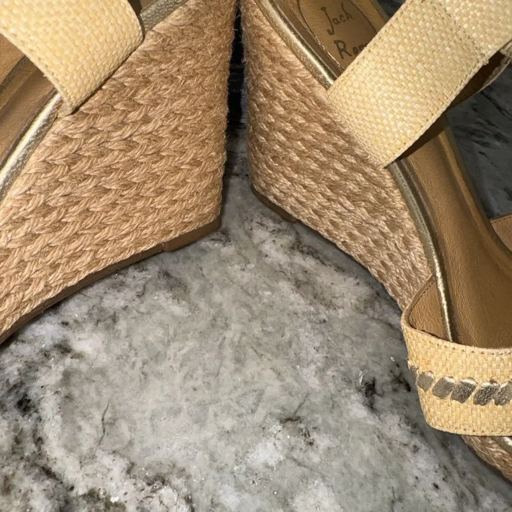 Jack Rogers Size 10M ABBEY Natural Raffia Gold Wedge Sandals Womens Shoes‎